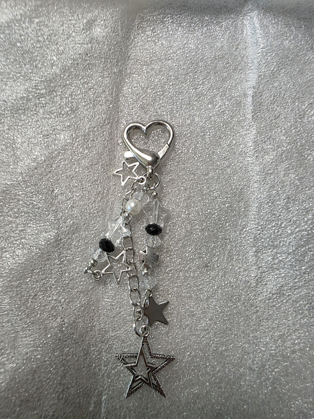 Source Unknown Silver Star and Bead Keychain with Heart Clasp